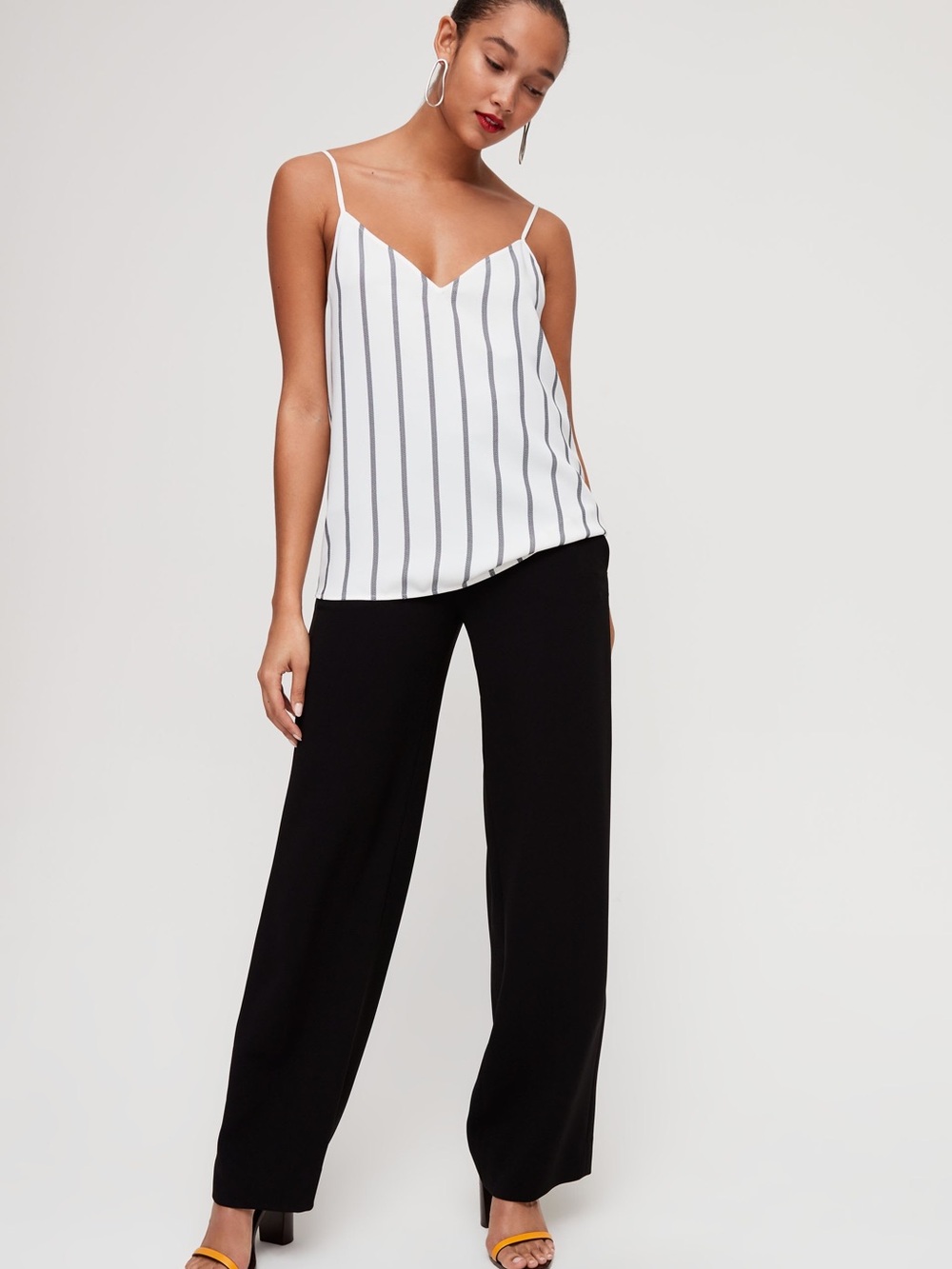 ✨Babaton✨ Women’s White Spaghetti Strap V-Neck Tank with Blue Stripes size M